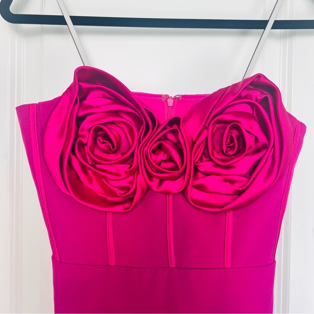 Monique Lhuillier Gemma Rosette Strapless Column Gown Dress Fuchsia Pink Formal - Picture 4 of 12